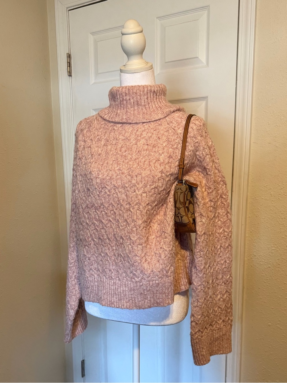 Coquette Industry Pink Cable Knit Turtleneck Sweater